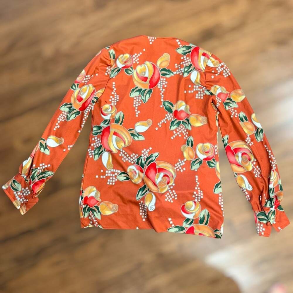 Vintage LESLIE J open front Long Sleeve Floral Print Blouse - Sz 4-6 - Picture 2 of 6